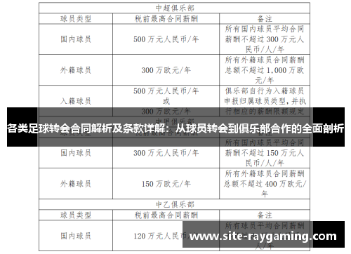 各类足球转会合同解析及条款详解：从球员转会到俱乐部合作的全面剖析