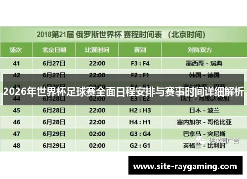 2026年世界杯足球赛全面日程安排与赛事时间详细解析